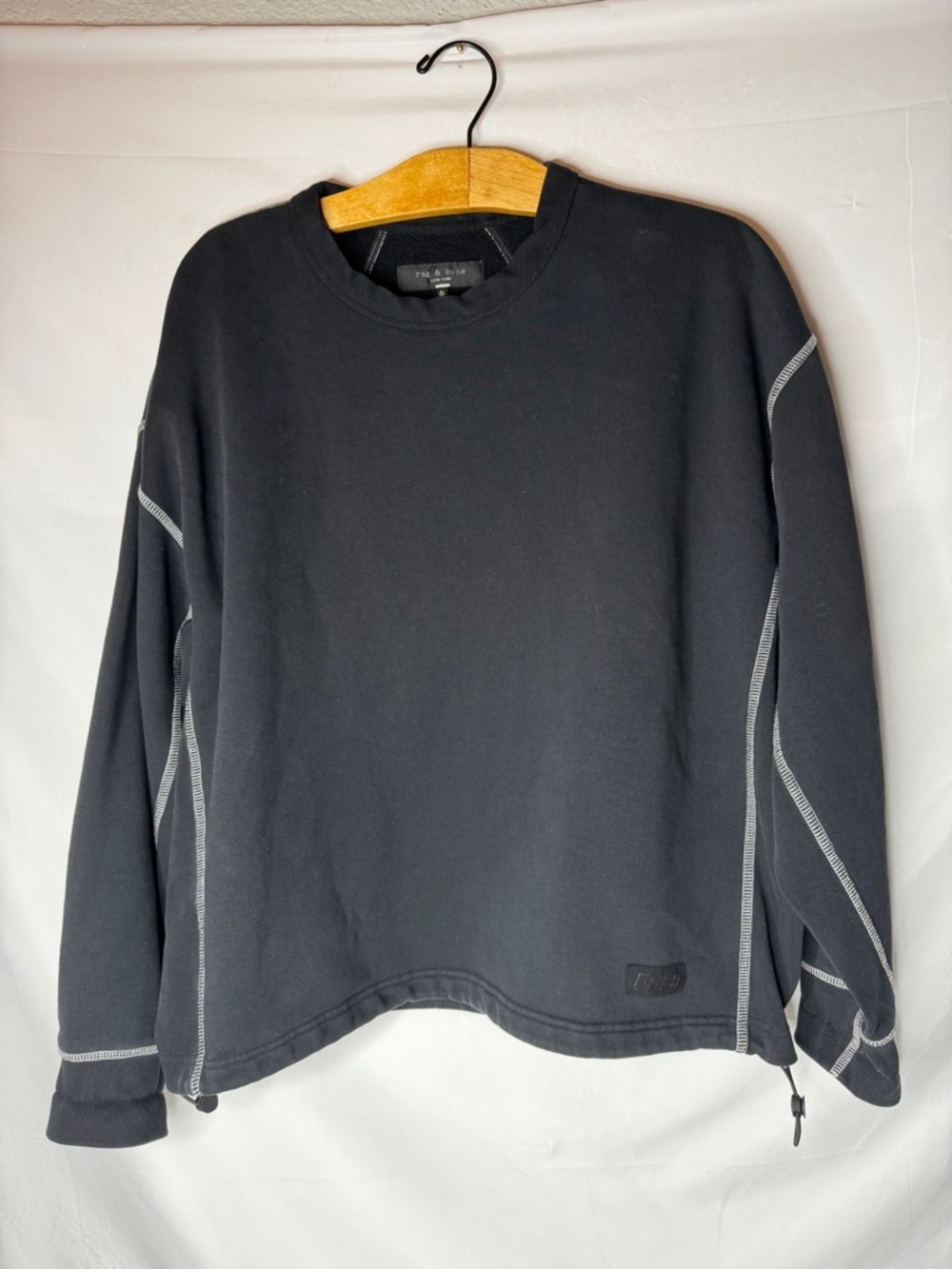 Rag & Bone Men’s XL 100% Cotton Black Sweatshirt Contrast Seams Toggle Hem
